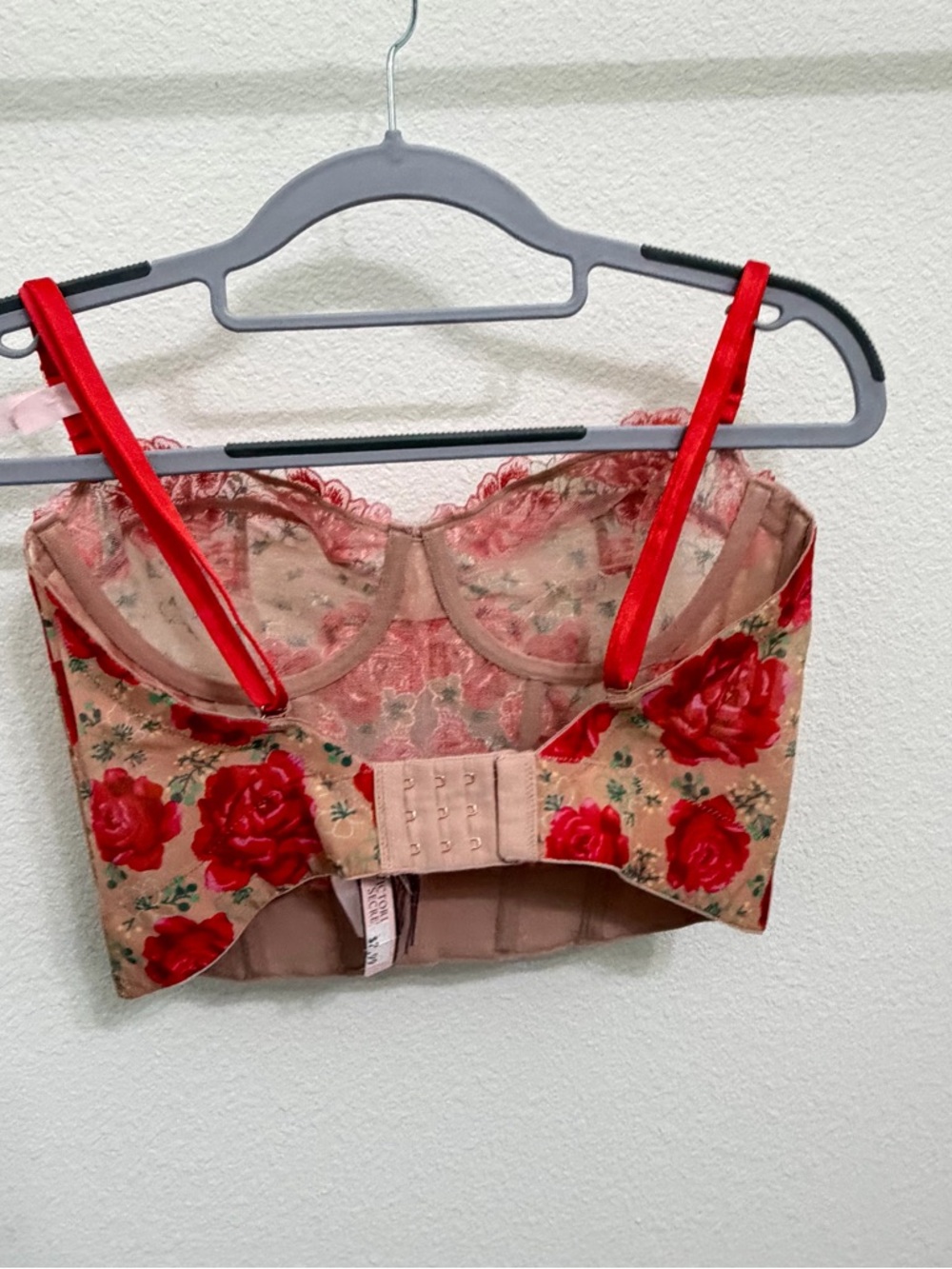 34C VS Dream Angels Tomato Red Embroidered Illuminating Blooms Corset Bra Top - Picture 7 of 14